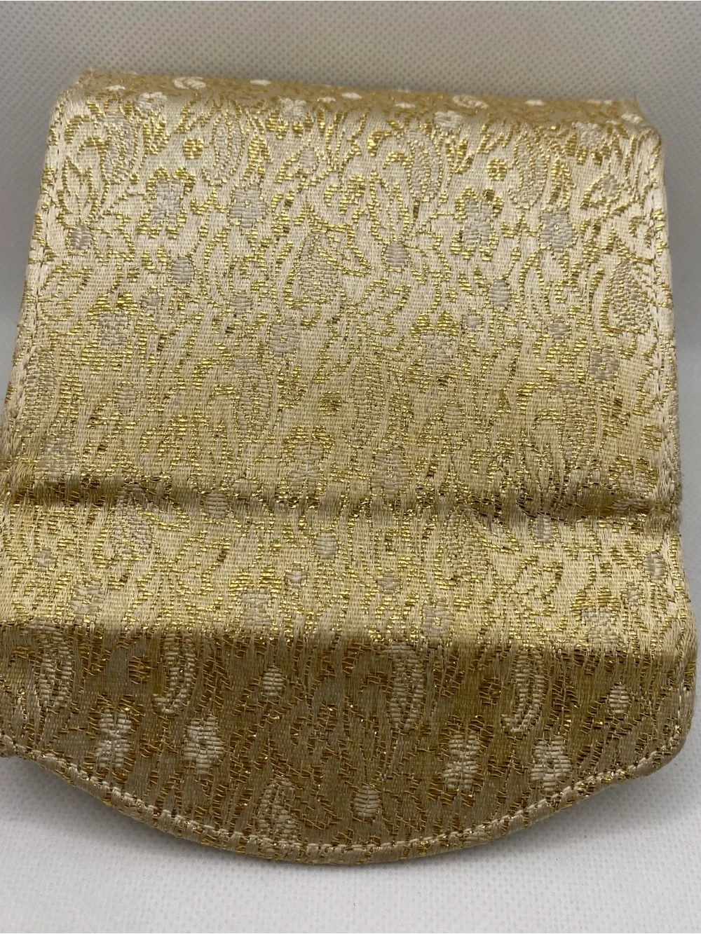 Vintage Gold Brocade Vanity Purse Evening Bag Built In Mirror Mid Century
